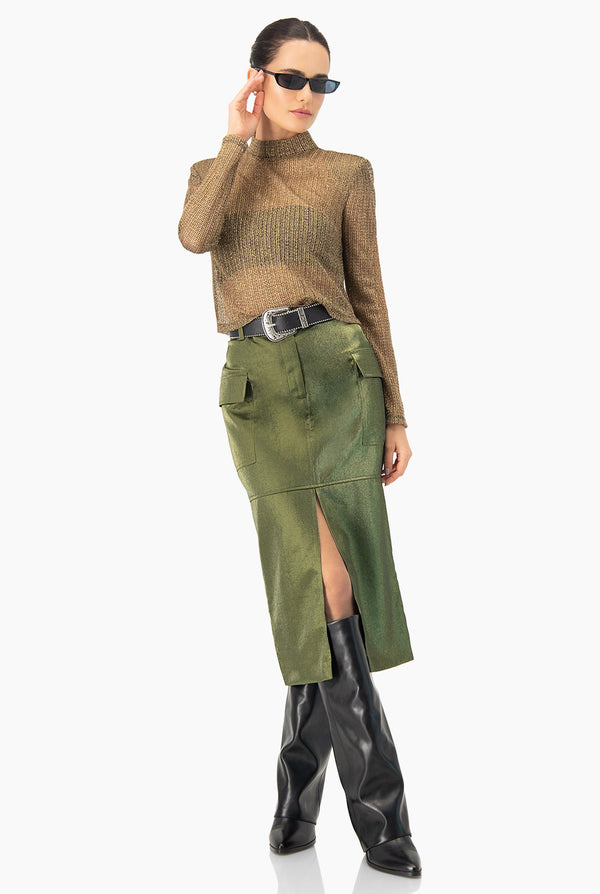 Falda midi verde con abertura