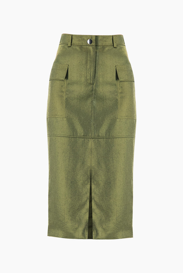 Falda midi verde con abertura