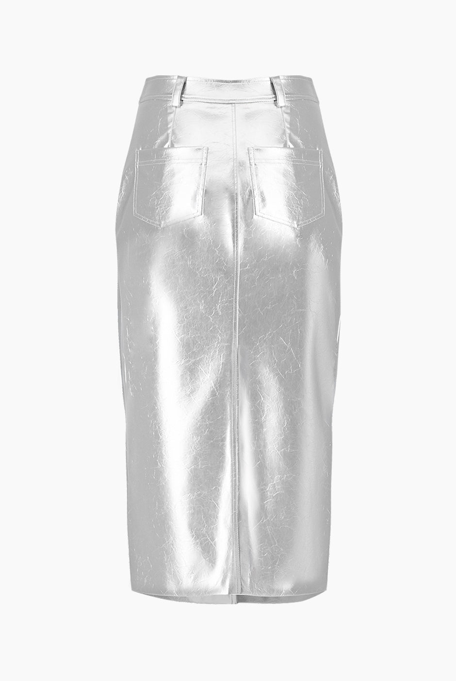 Falda larga plateada con abertura frontal y bolsillos