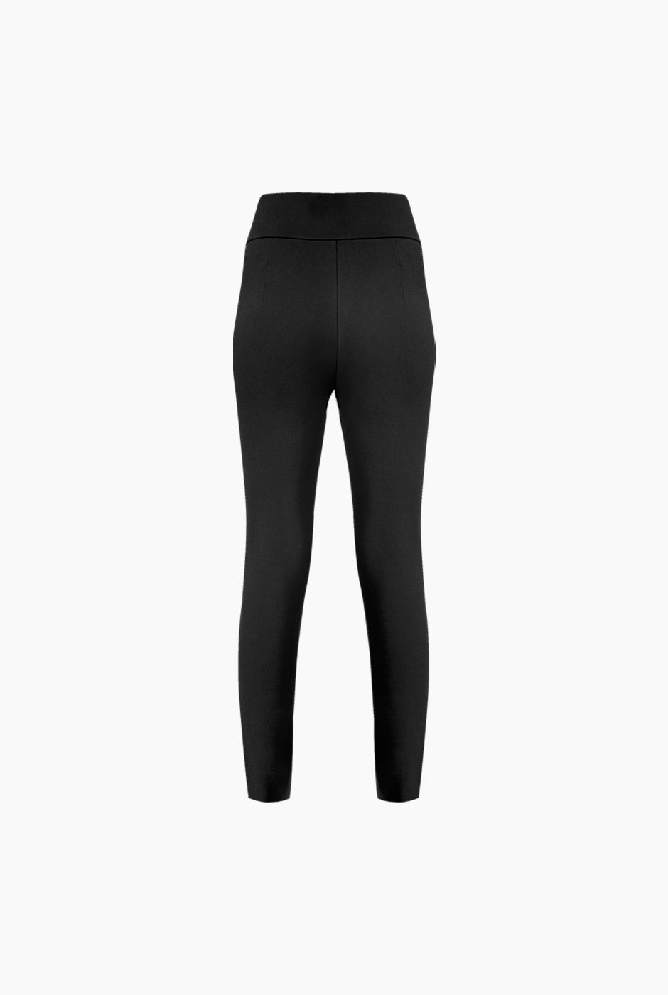 Pantalón slim negro con botones decorativos y pretina ancha