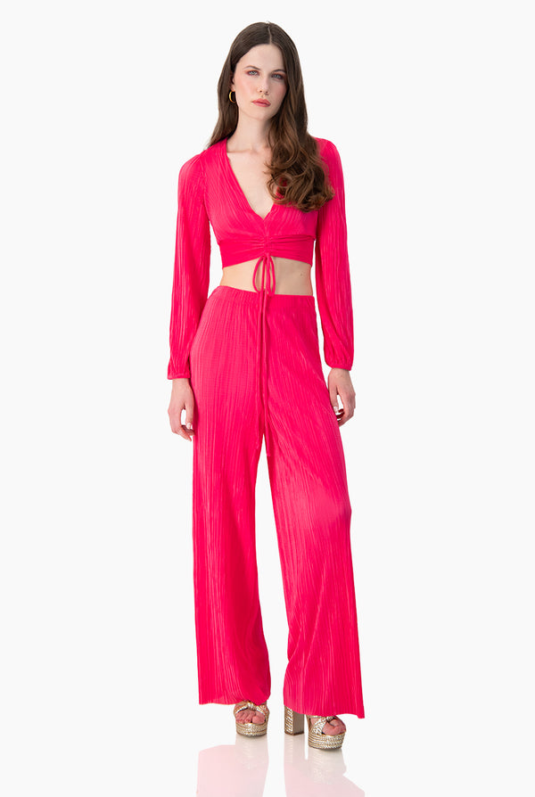 Pantalon recto de pierna amplia fucsia
