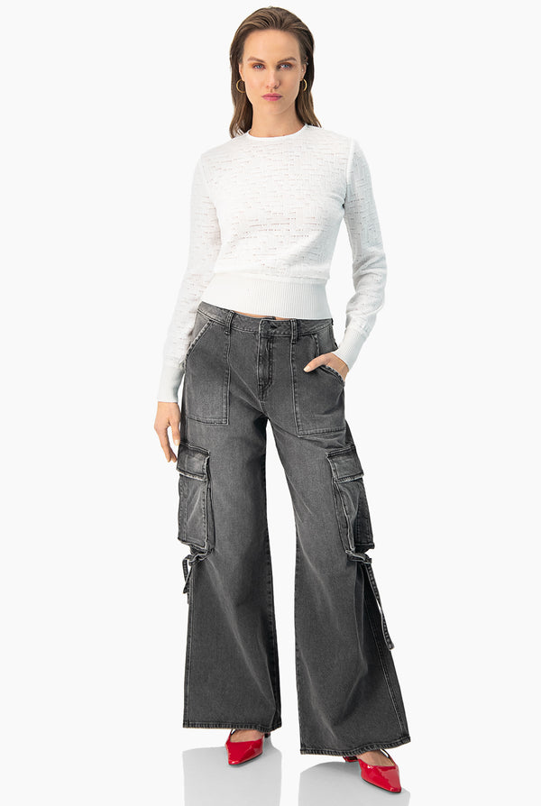 Jeans cargo negro de pierna amplia