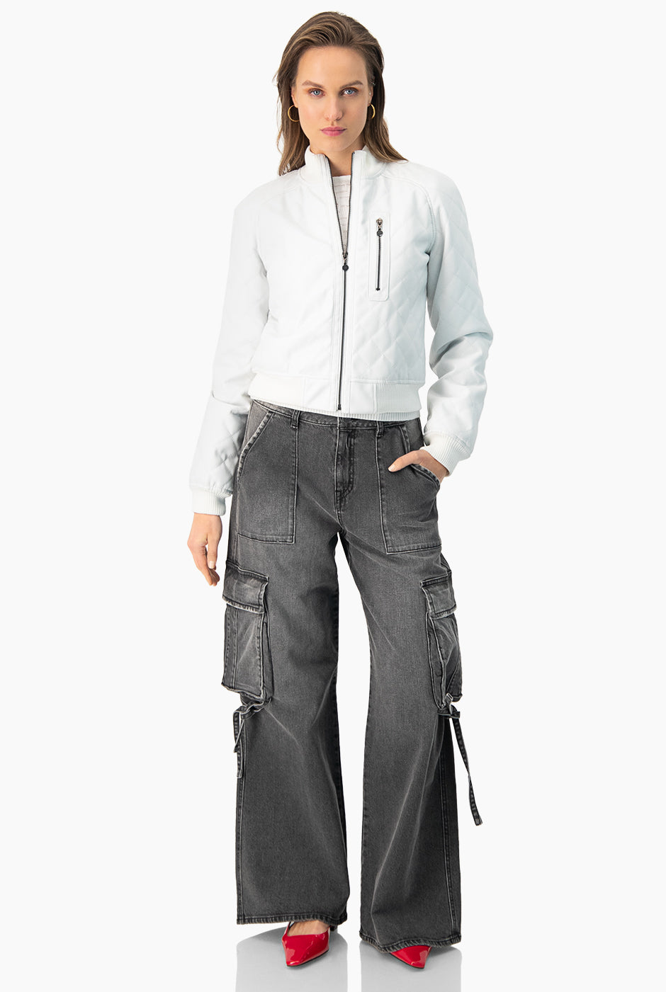 Jeans cargo negro de pierna amplia