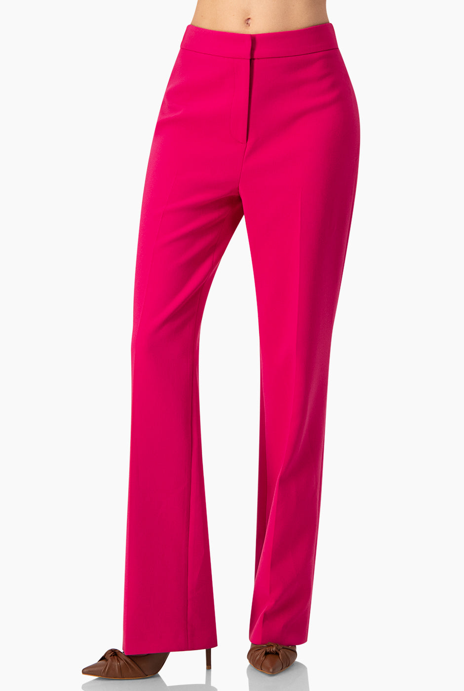 Pantalón sastreado recto fucsia con cierre frontal