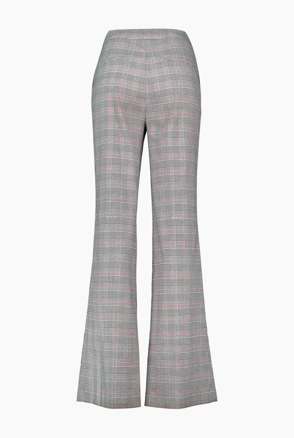 Pantalón campana gris con estampado de cuadros y cierre