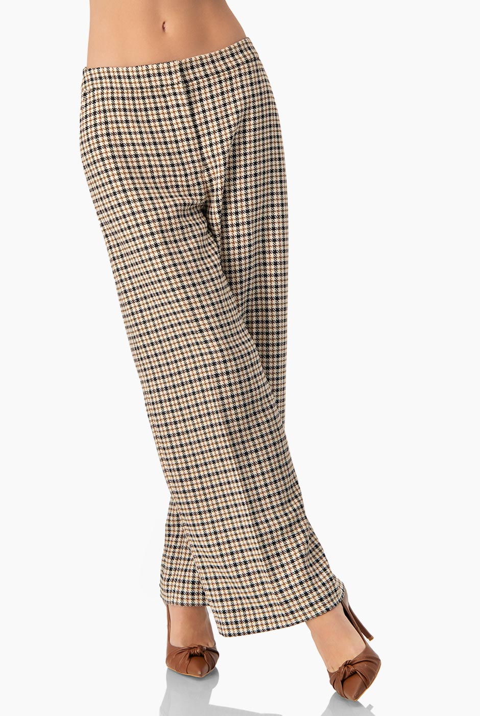 Pantalón capri multicolor con estampado de cuadros y bolsillos laterales