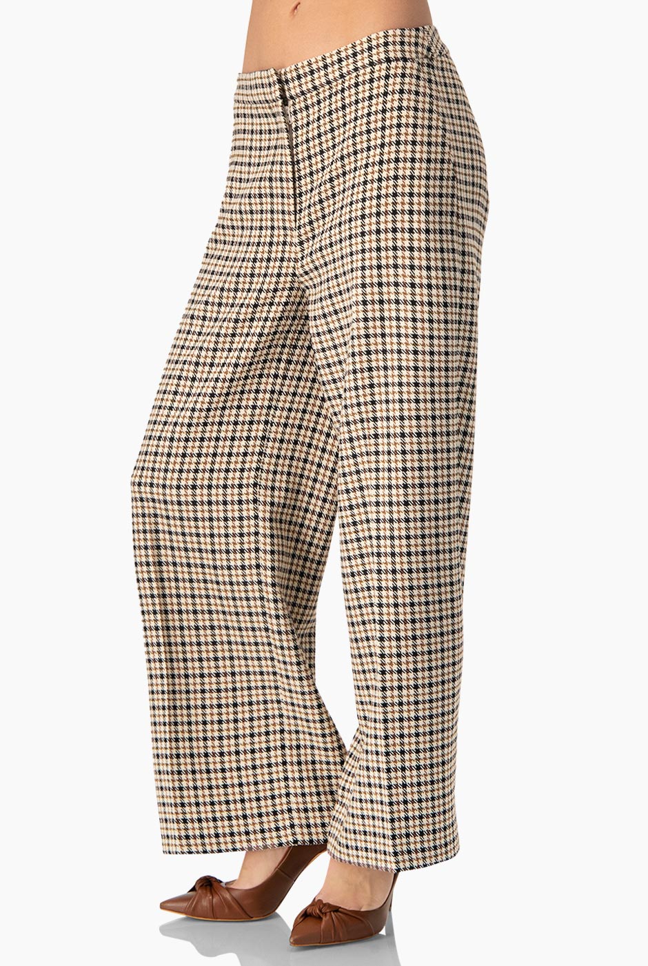 Pantalón capri multicolor con estampado de cuadros y bolsillos laterales