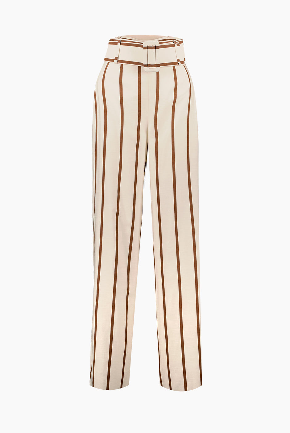 Pantalón rayado con pierna amplia y cinturón elegante
