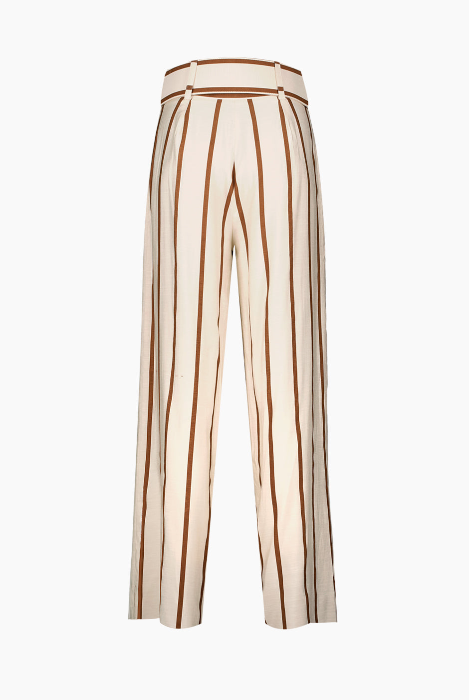Pantalón rayado con pierna amplia y cinturón elegante