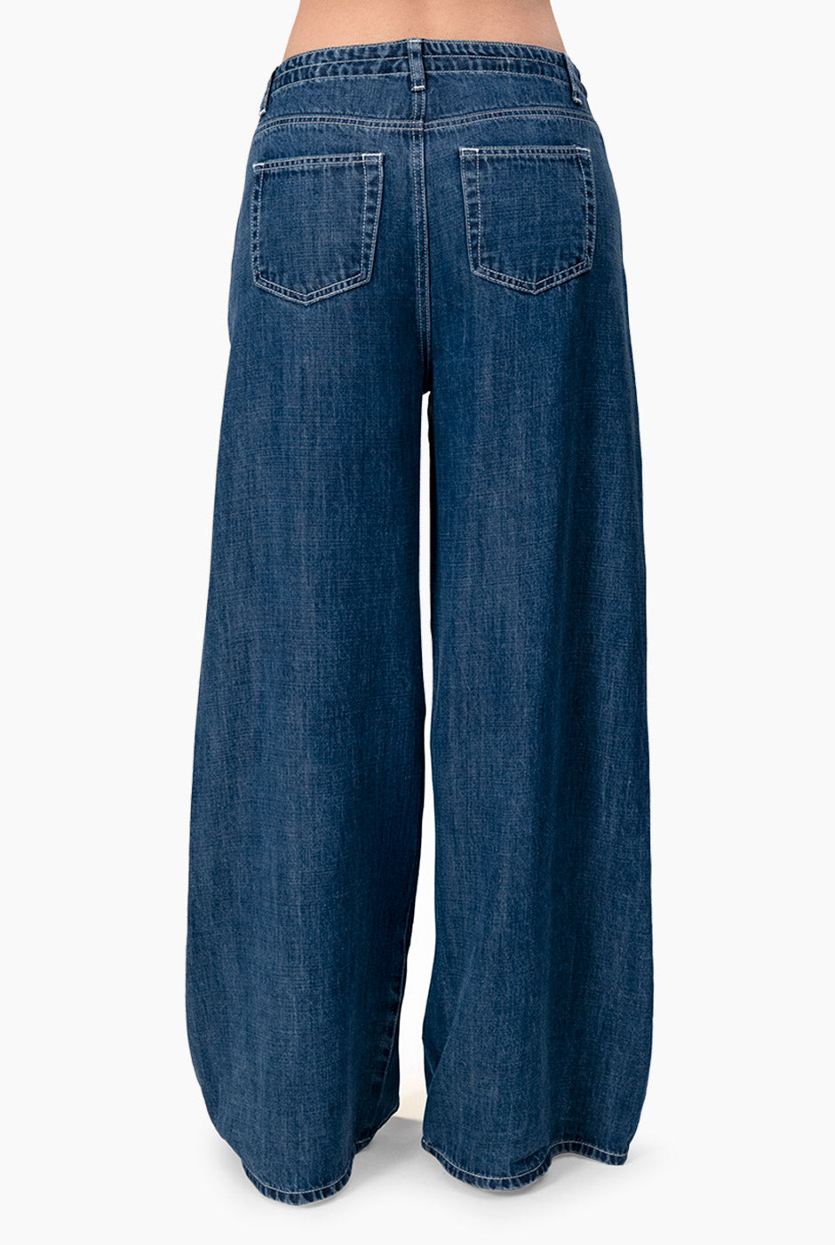 Jeans de pierna amplia con jareta en azul marino