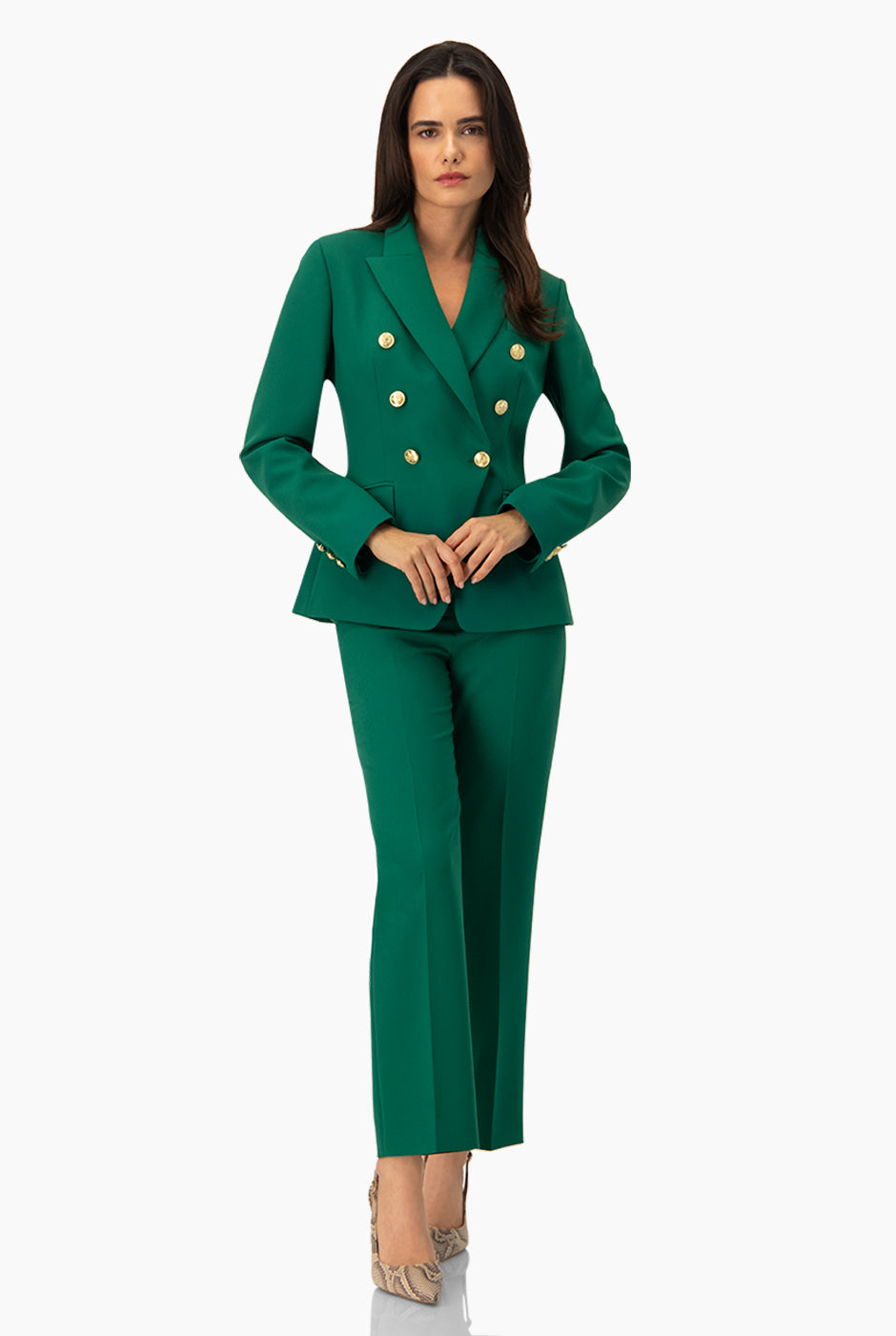 Pantalón recto sastreado verde con bolsillos y pliegues