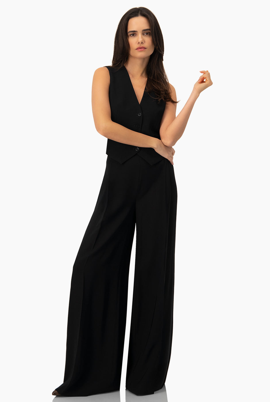 Pantalón maxi negro de pierna ancha con bolsillos traseros