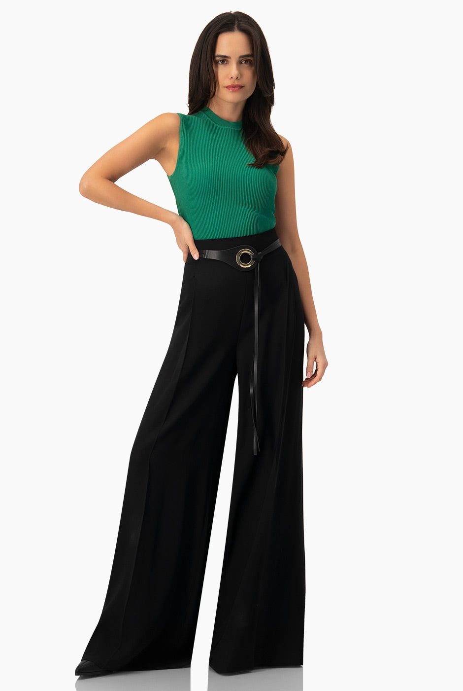 Pantalón maxi negro de pierna ancha con bolsillos traseros