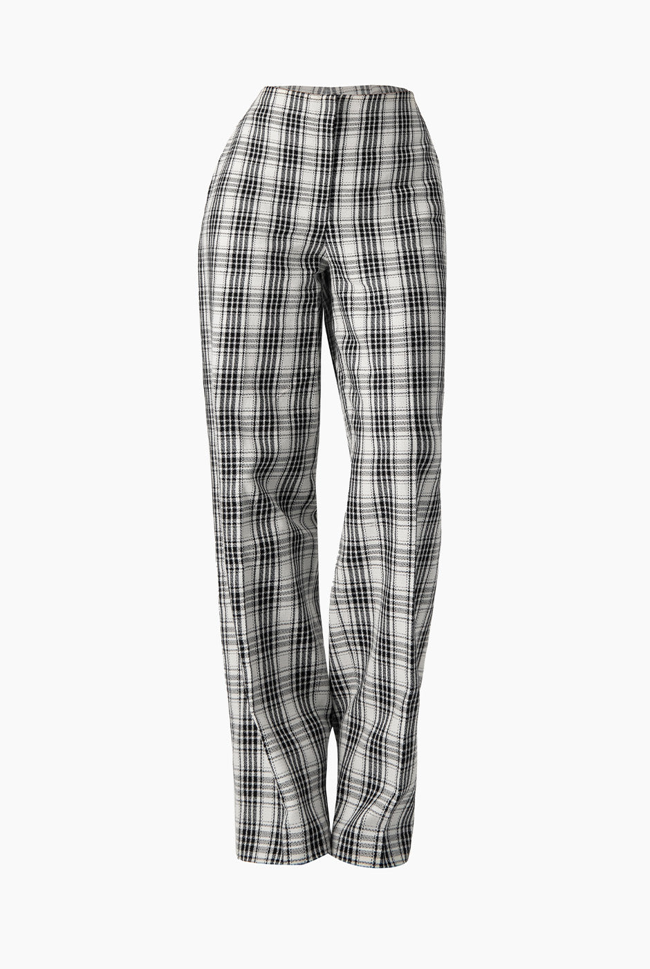 Pantalón amplio negro a cuadros con cierre y broche