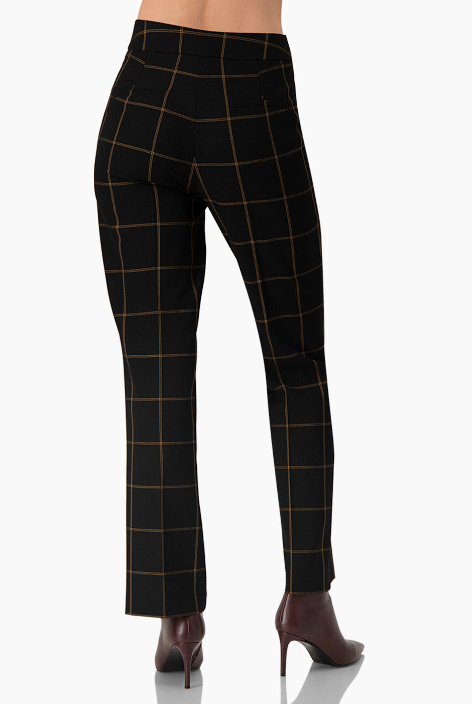 Pantalón recto sastreado negro con estampado de cuadros