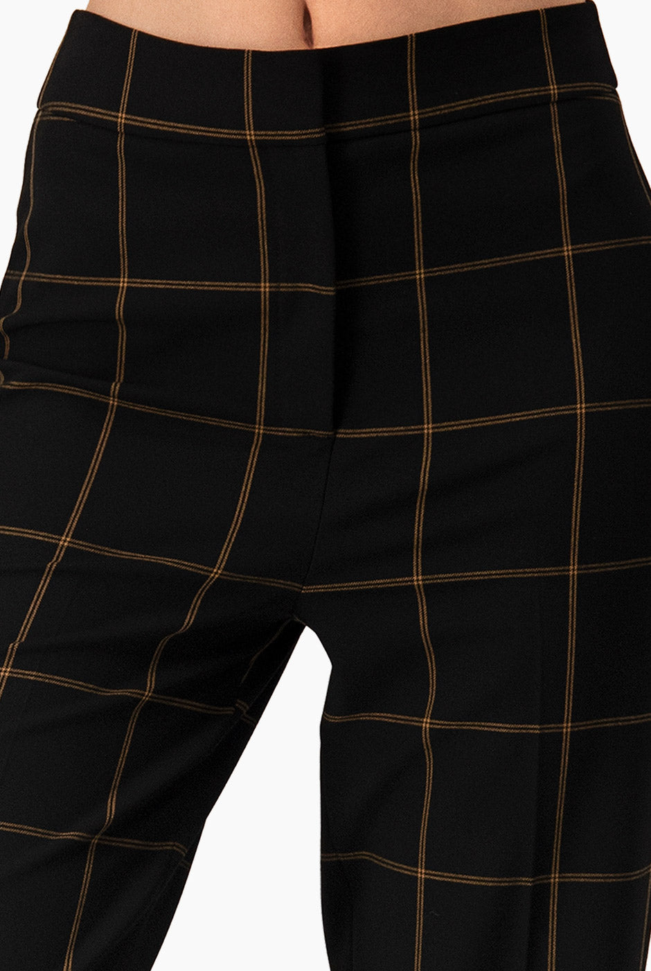 Pantalón recto sastreado negro con estampado de cuadros