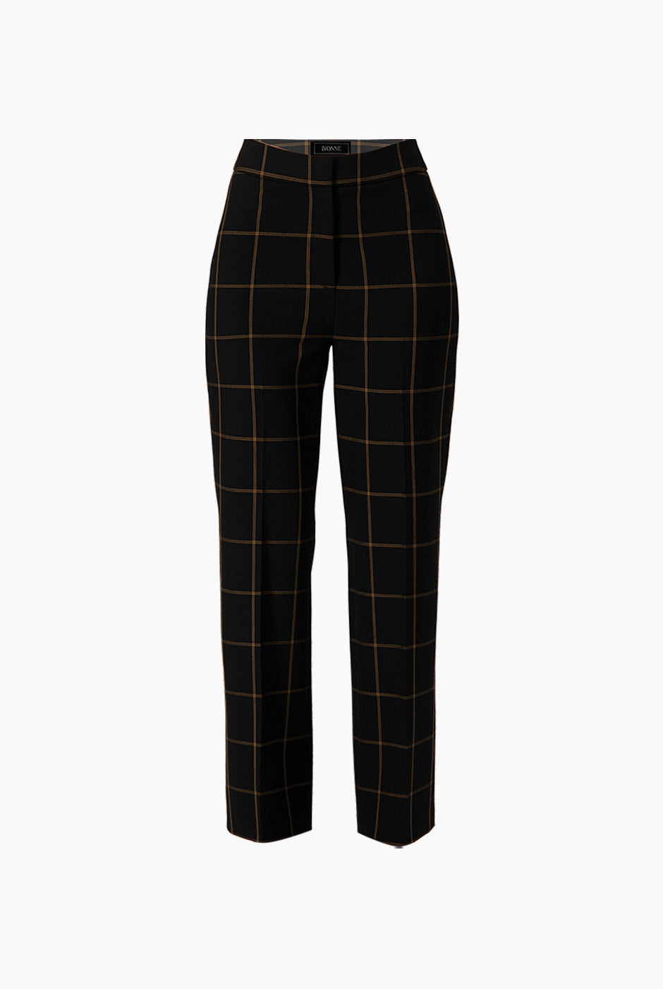 Pantalón recto sastreado negro con estampado de cuadros