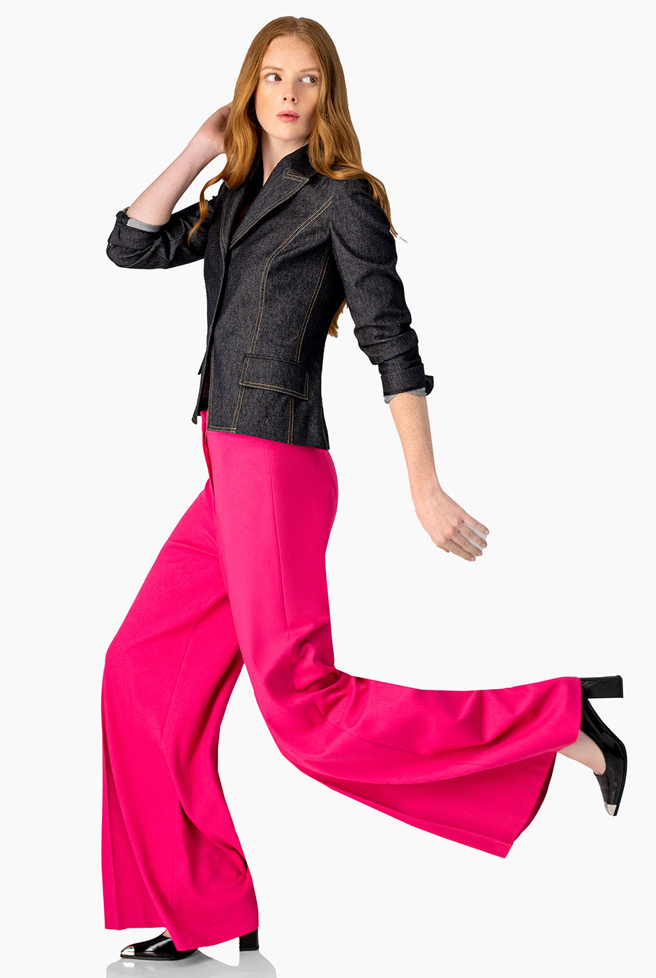 Pantalón recto rosa liso de pierna amplia