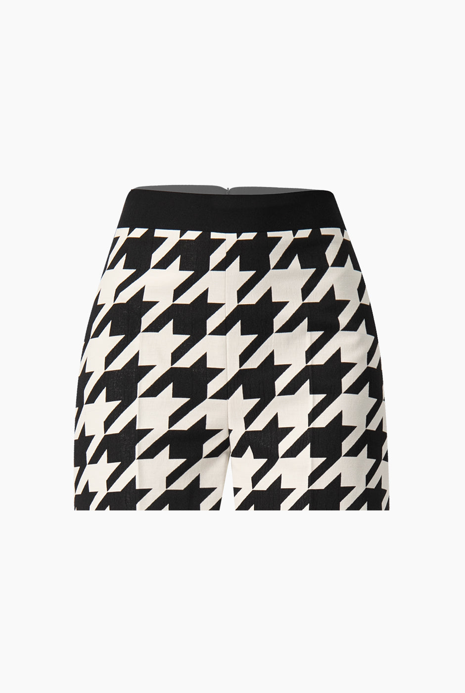 Short sastreado negro con estampado de pata de gallo y cierre trasero