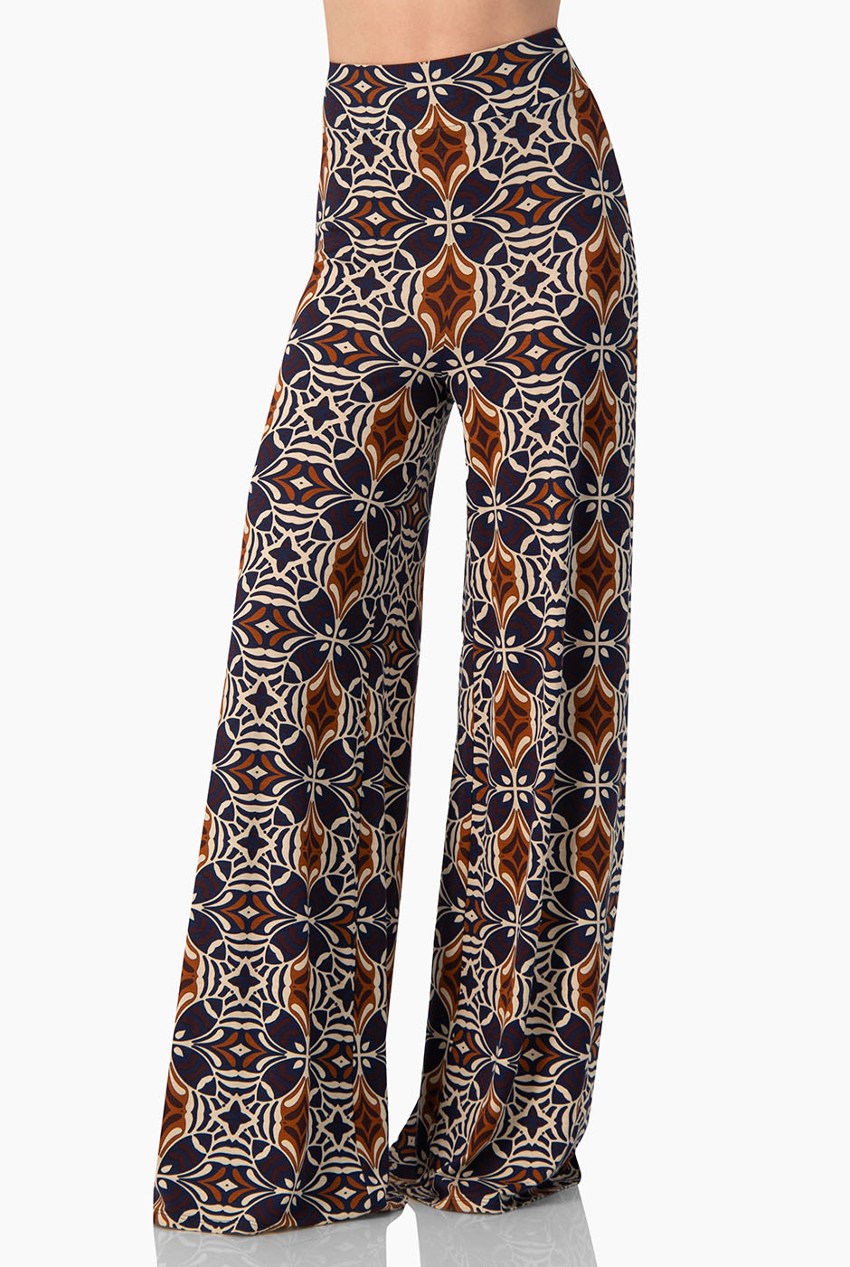 Pantalón palazzo multicolor con estampado geométrico