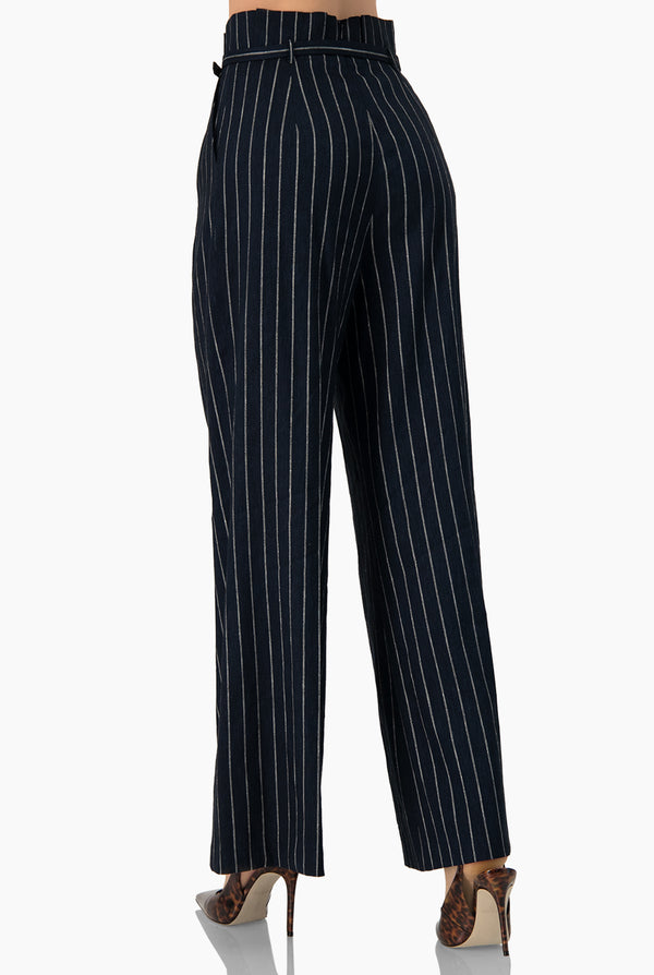 Pantalon amplio rayado con cinturon