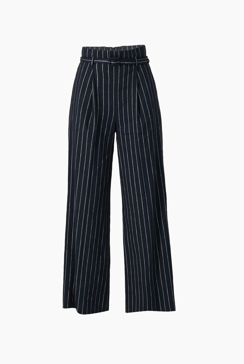 Pantalón amplio rayado azul marino con cinturón