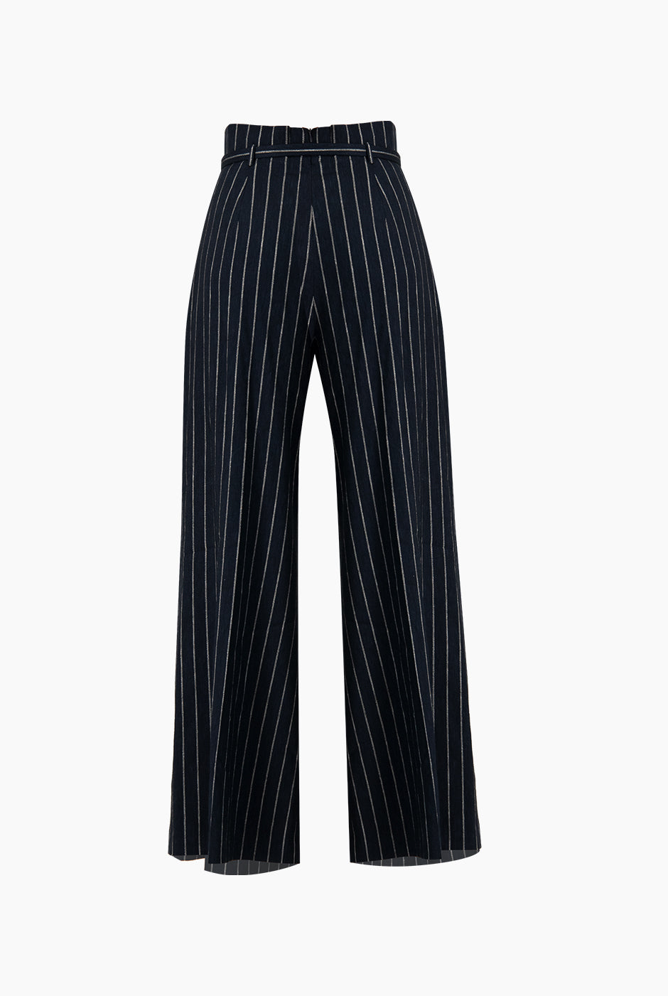 Pantalón amplio rayado azul marino con cinturón