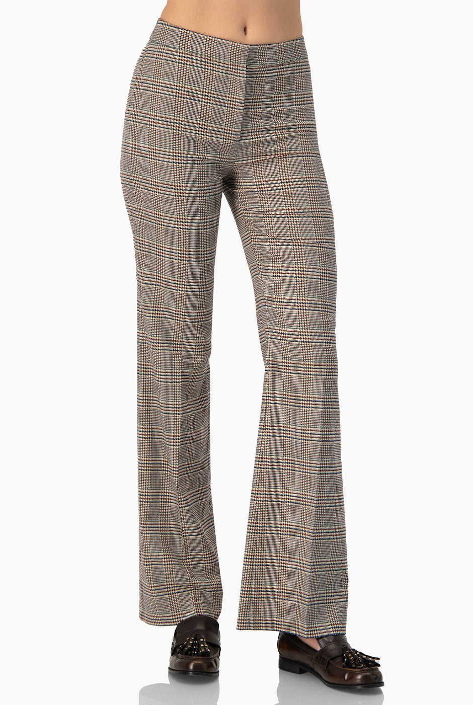 Pantalón recto multicolor con estampado de cuadros y pinzas traseras