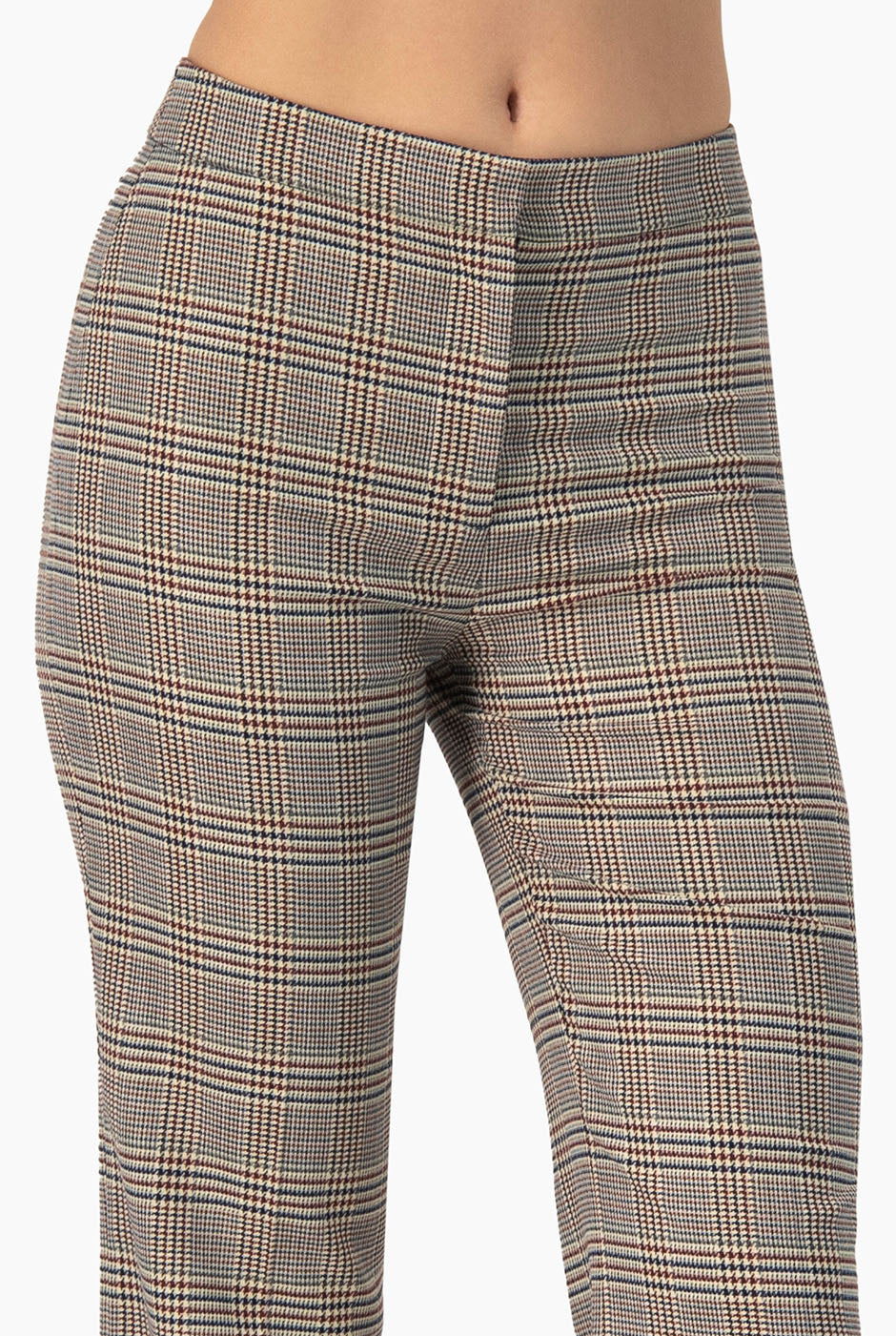Pantalón recto multicolor con estampado de cuadros y pinzas traseras