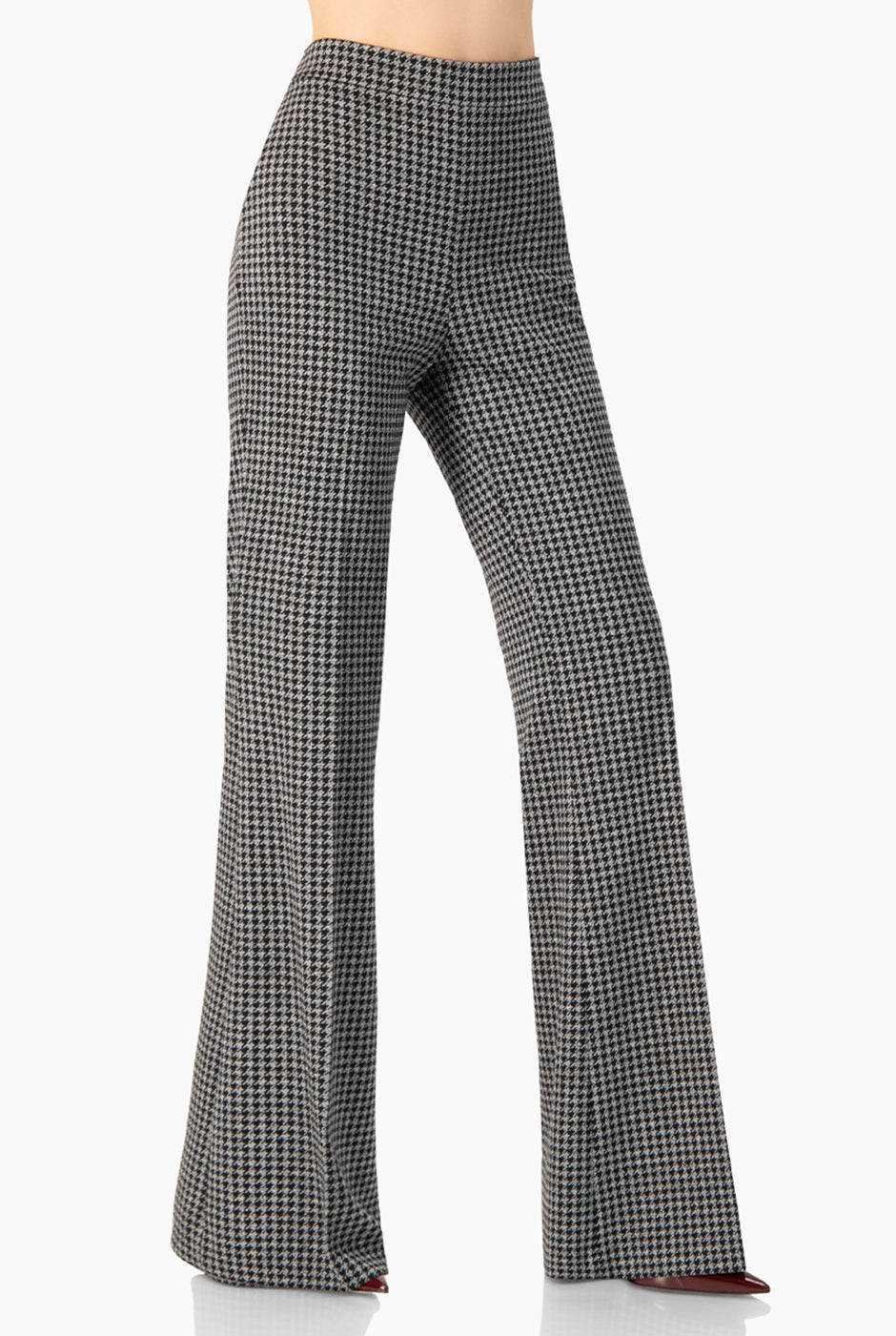 Pantalón acampanado negro sin bolsas con estampado de pata de gallo