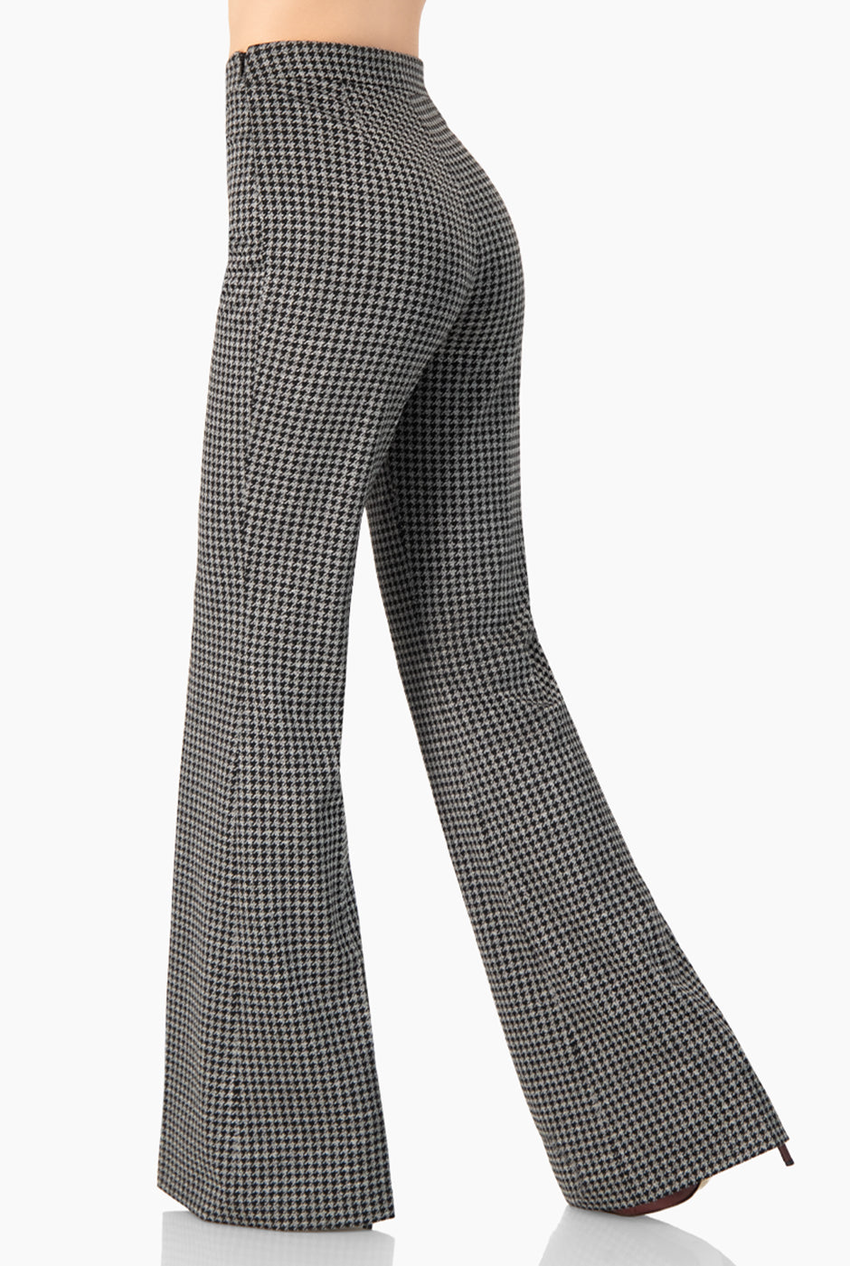 Pantalón acampanado negro sin bolsas con estampado de pata de gallo