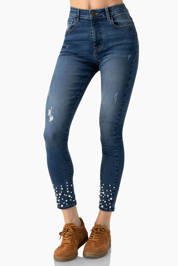 Jeans skinny con perlas