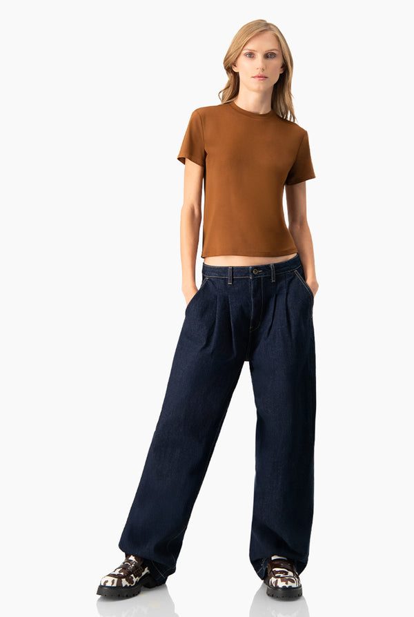 Jeans marino de pierna amplia