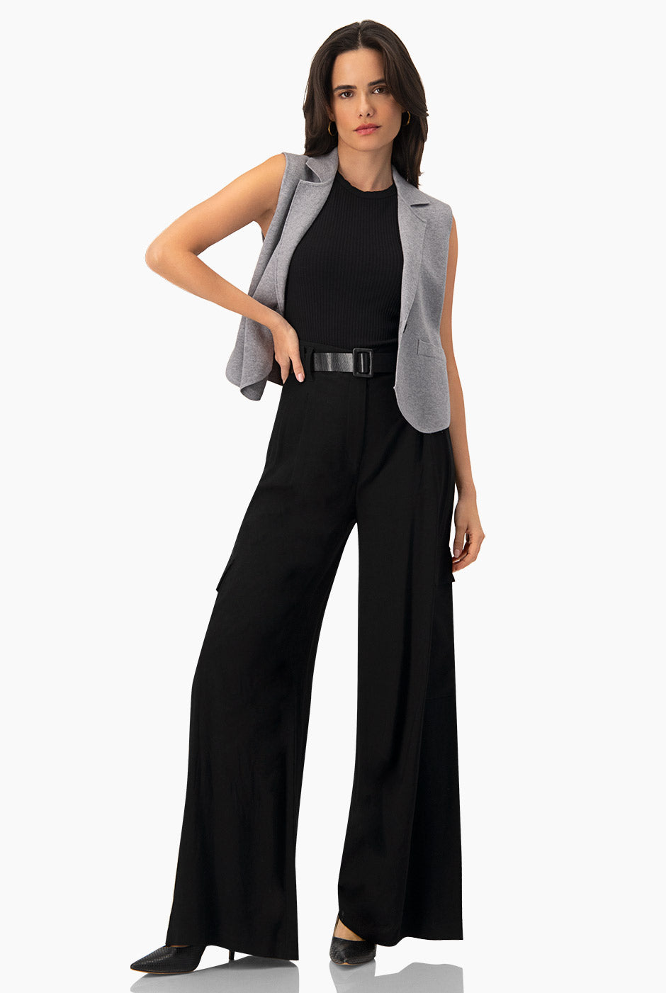 Chaleco Soft Knitted gris formal con botón y solapas