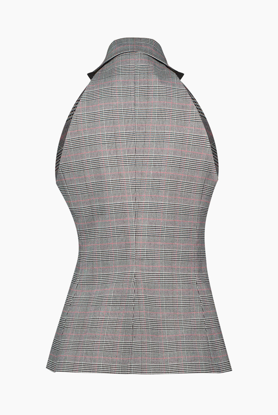 Chaleco cruzado gris con botones frontales y solapas amplias