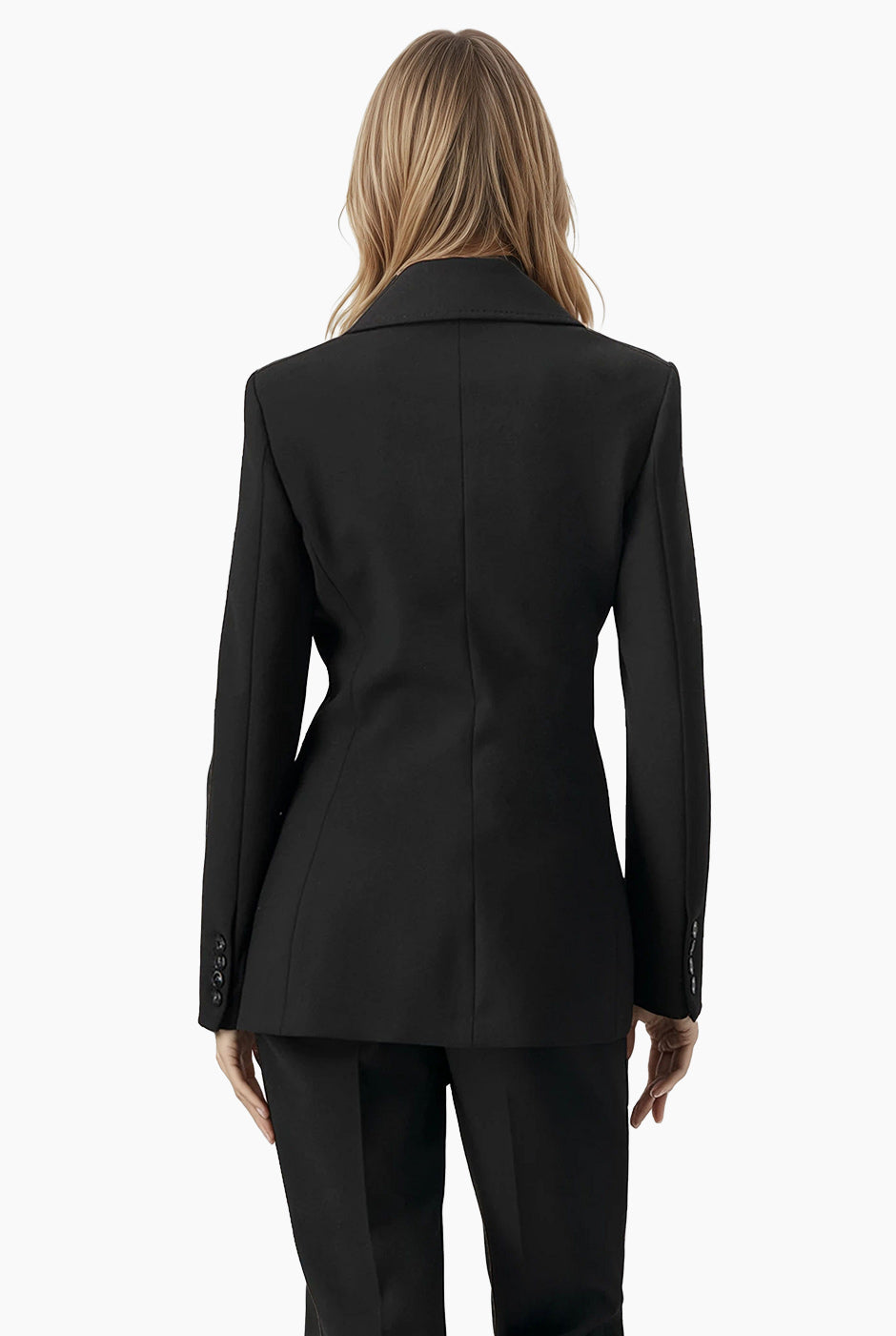 Saco sastreado negro cruzado de Ivonne con un botón y bolsillos frontales