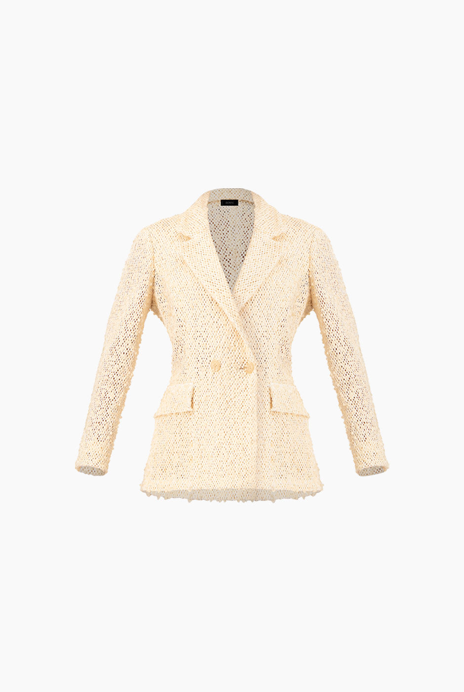 Saco tejido cruzado con doble botón y lentejuelas