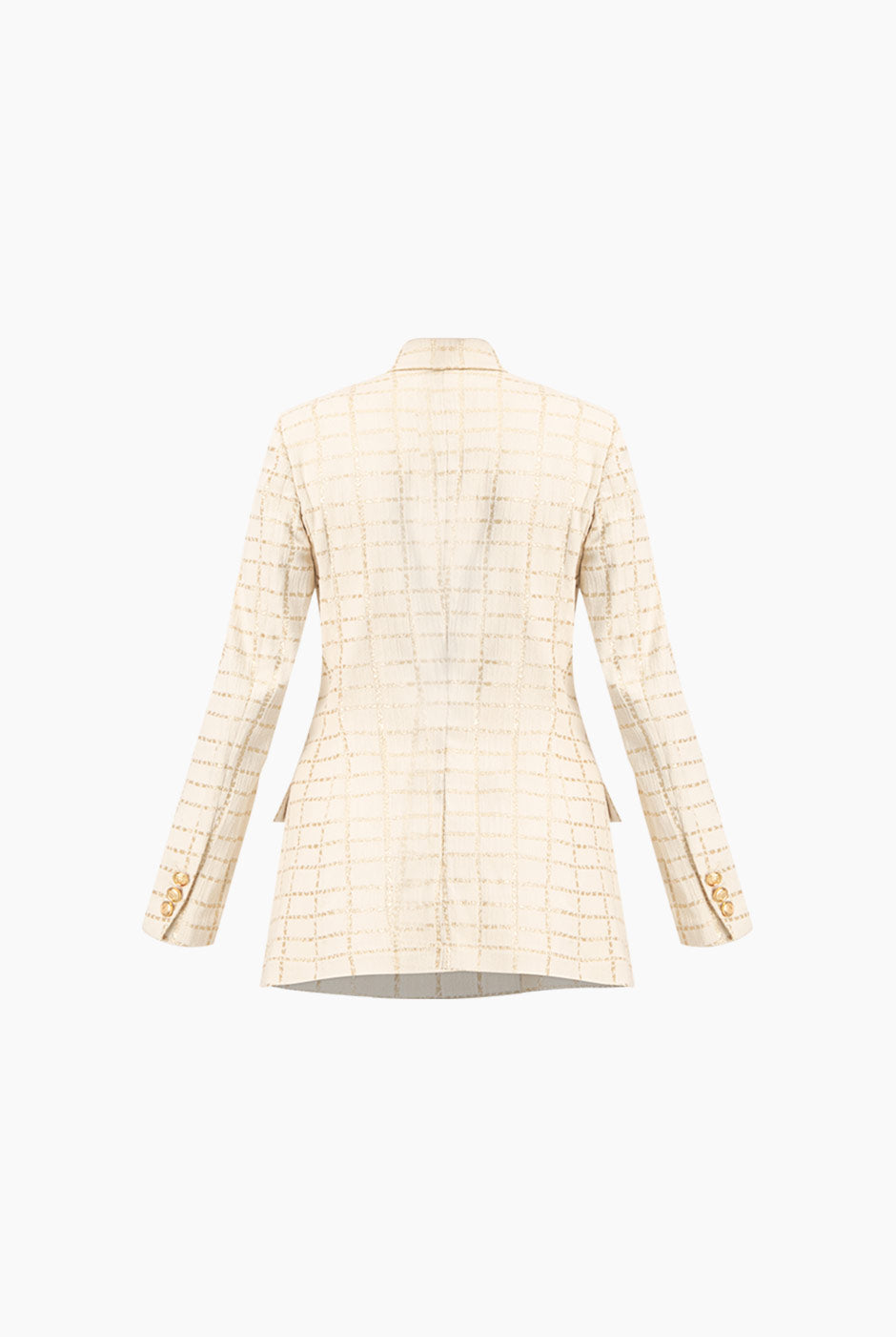 Saco largo dorado con botones y solapa de Ivonne