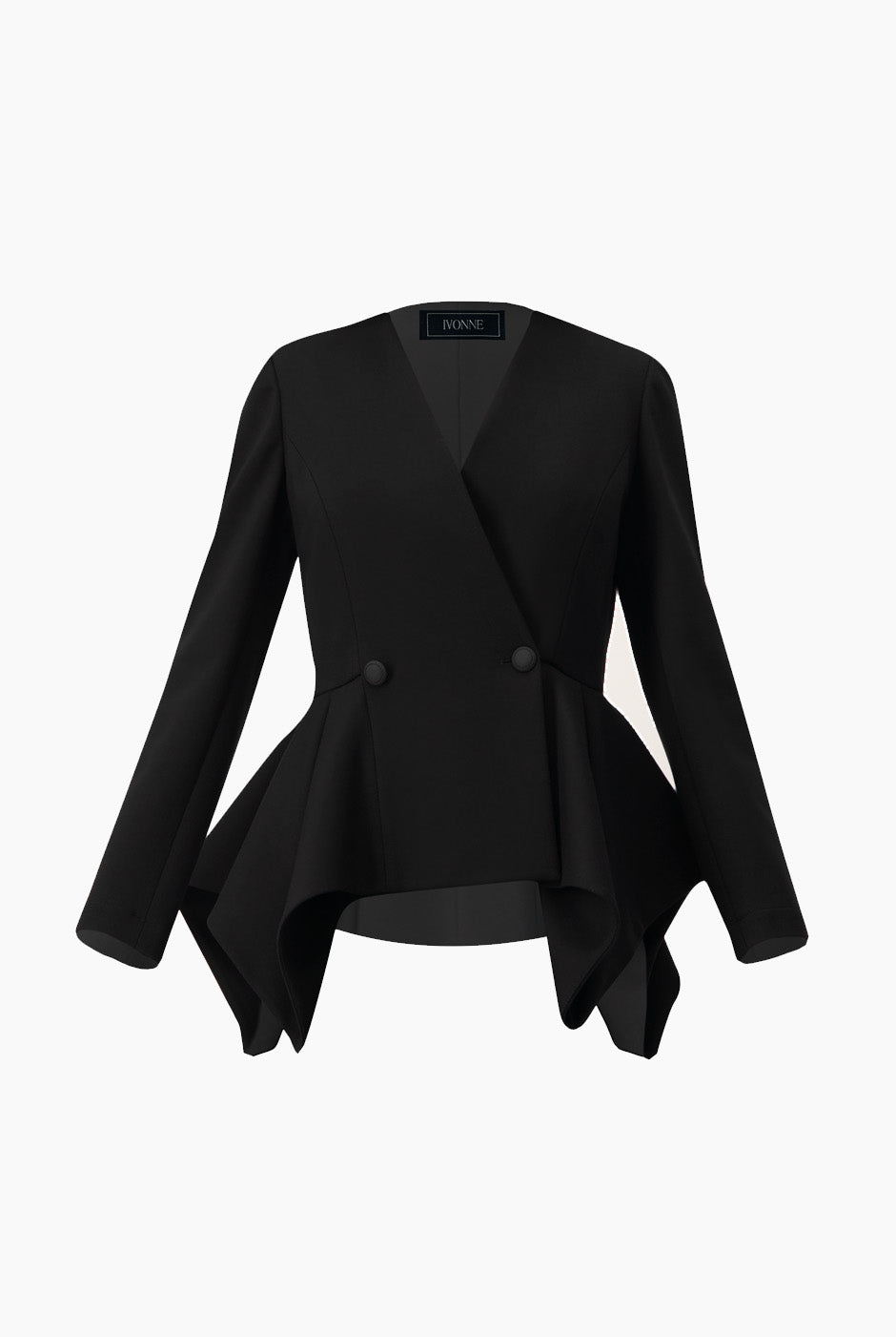 Saco peplum negro con escote en V y botones frontales