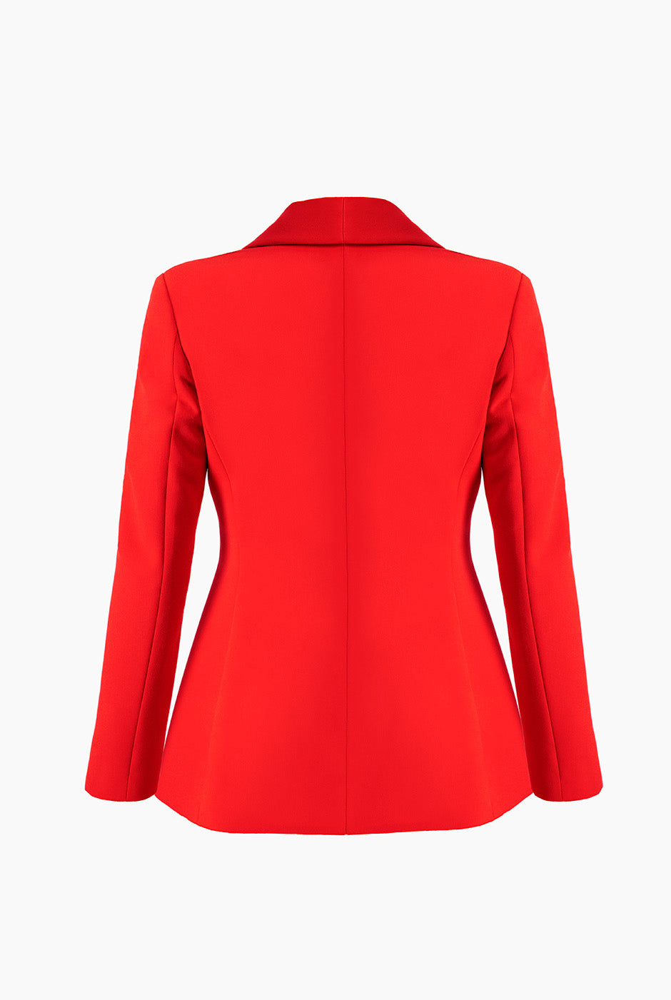 Saco rojo liso con solapa smoking y broche frontal