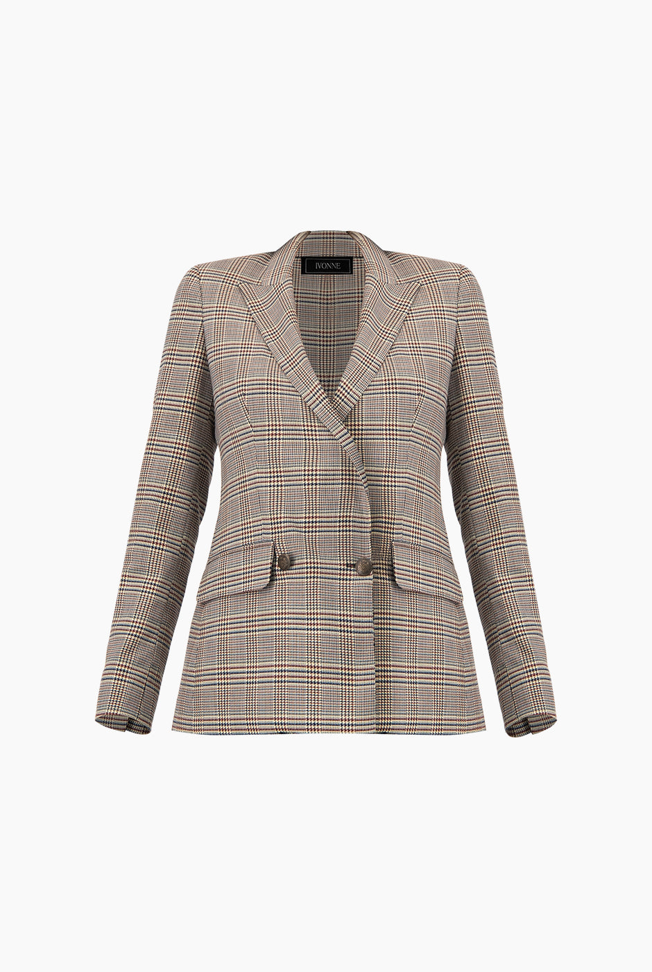 Saco cruzado multicolor con doble botón y bolsillos con solapa