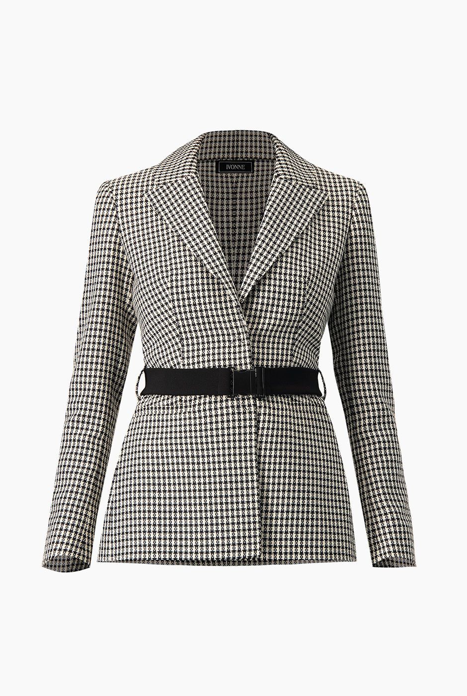 Blazer cruzado negro con cinturón y bolsillos