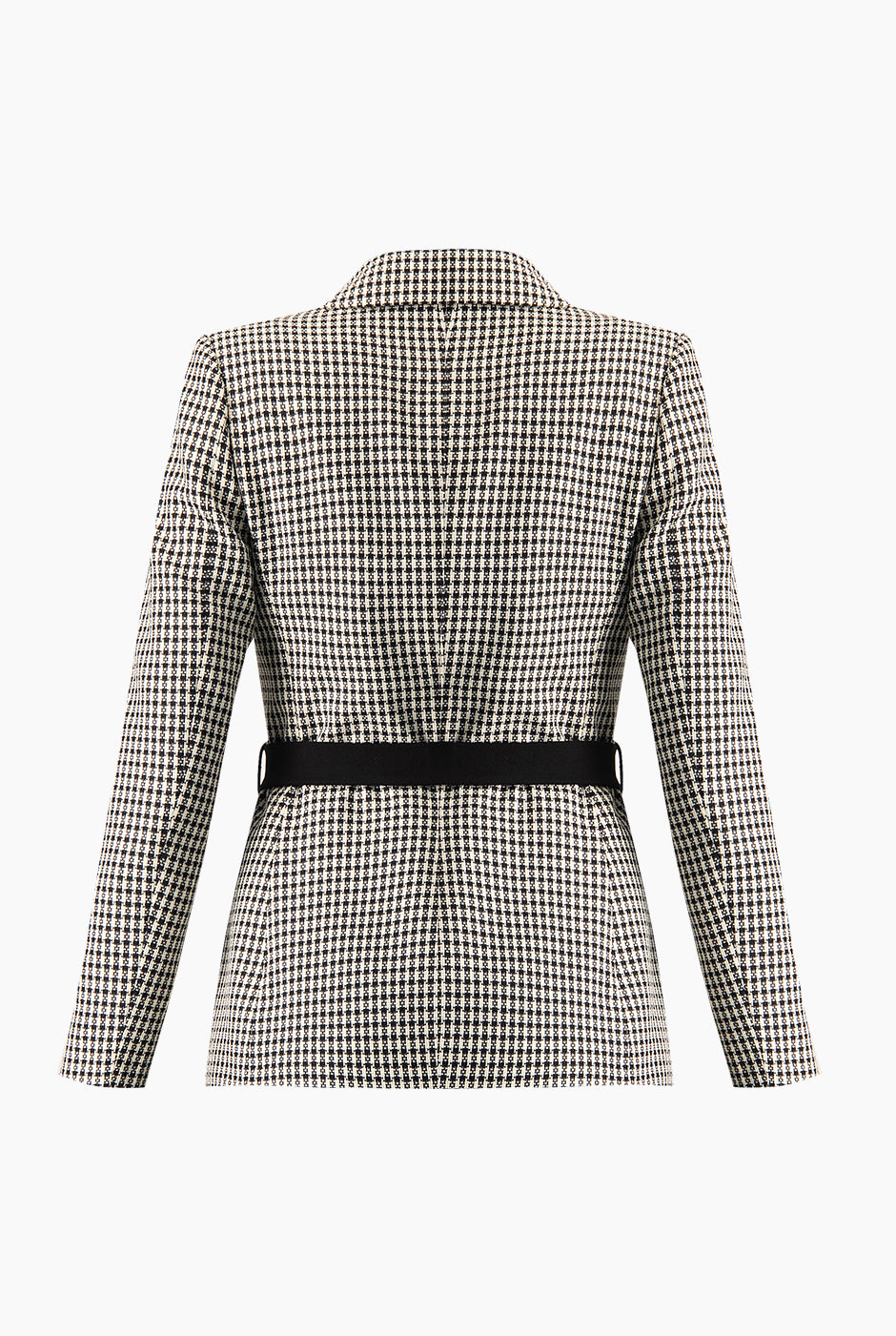 Blazer cruzado negro con cinturón y bolsillos