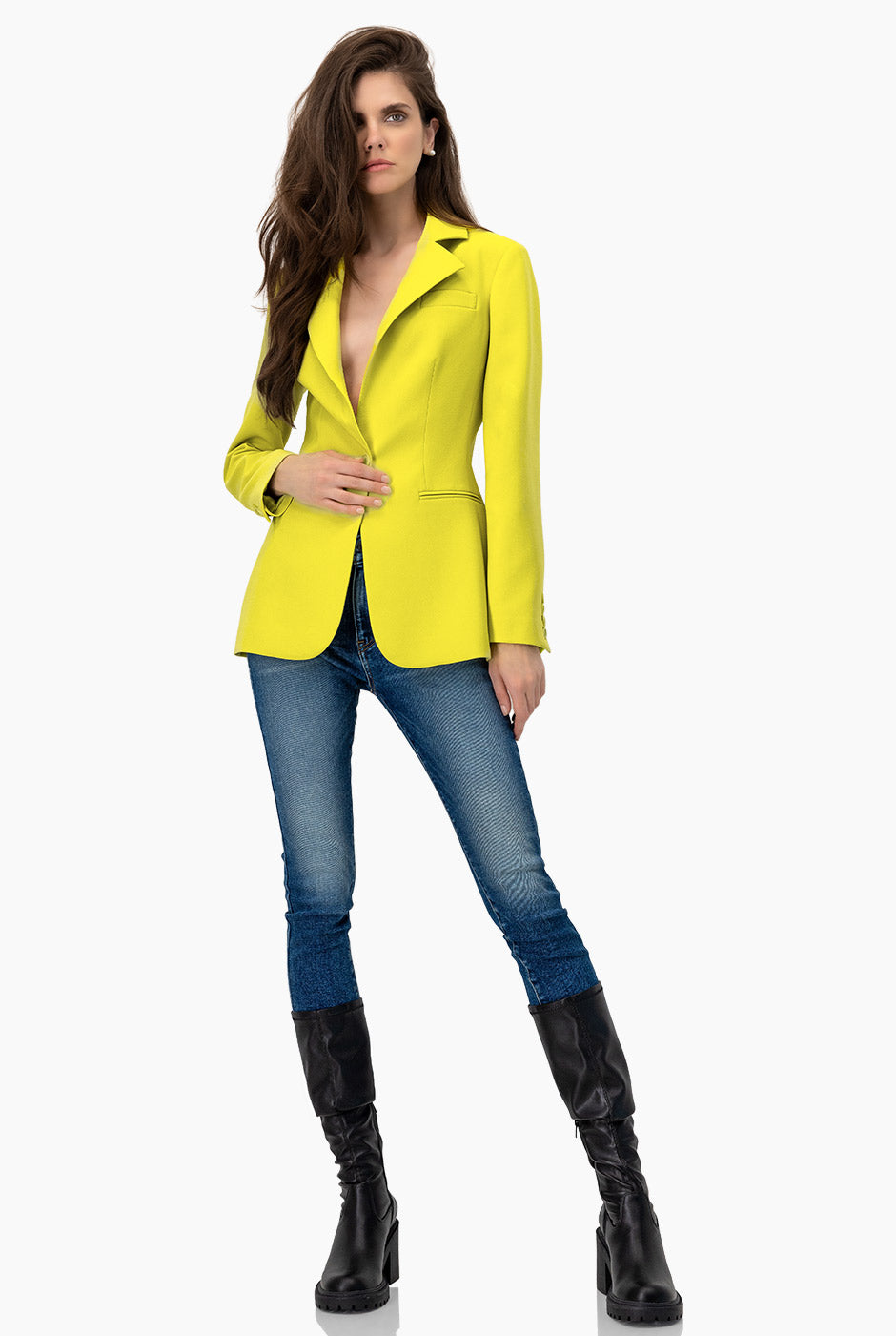 Saco sastreado verde con solapa y bolsillos