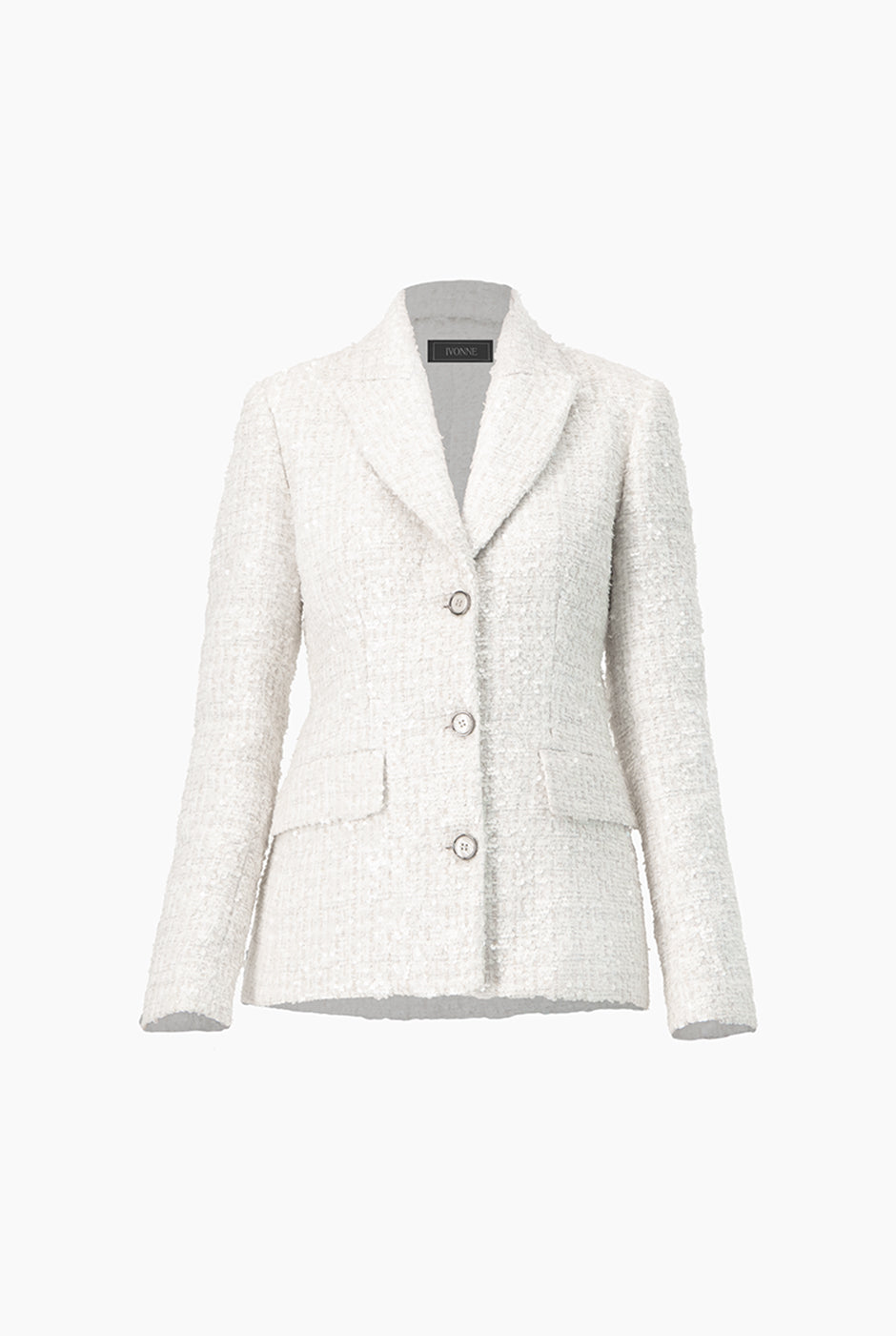 Saco cruzado marfil con tres botones y lentejuelas