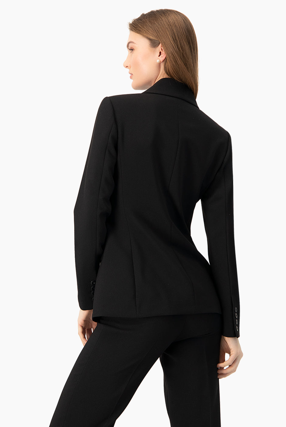 Saco sastreado negro con bolsillos y botones dobles