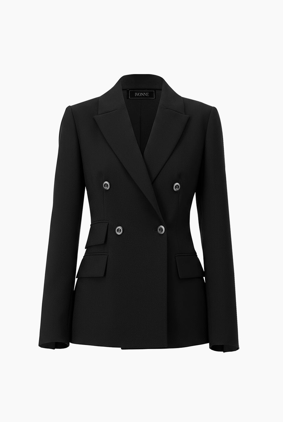 Saco sastreado negro con bolsillos y botones dobles