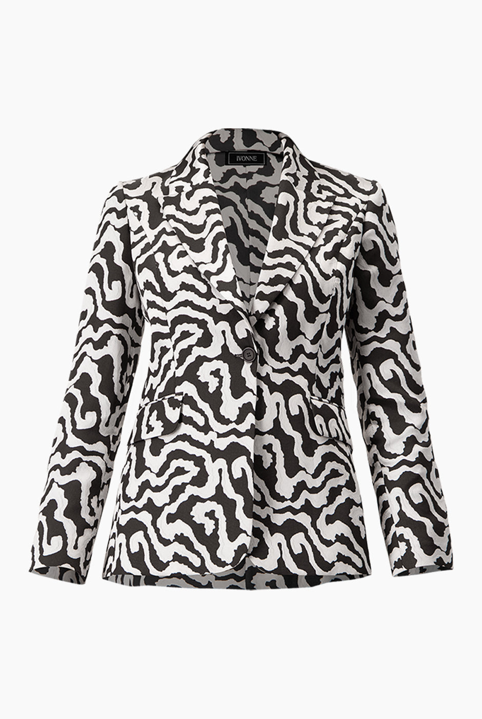 Saco sastreado plateado con estampado animal print y botón frontal