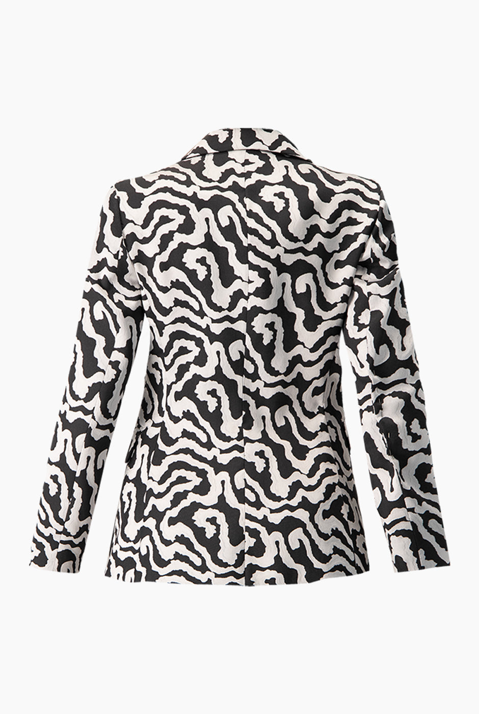 Saco sastreado plateado con estampado animal print y botón frontal