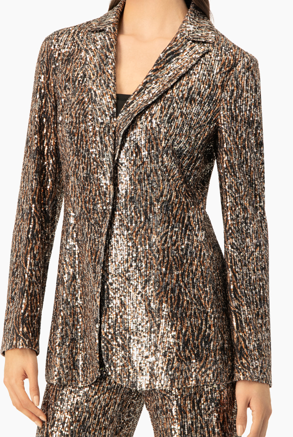 Saco blazer multicolor con lentejuelas y broche frontal